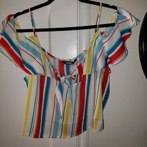 XOXO Cold Shoulder Striped Pullover Top